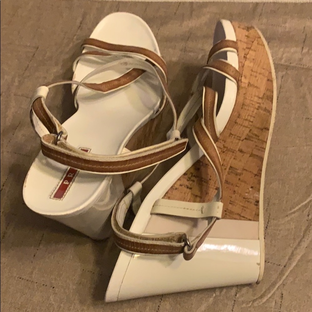 Prada white and brown sandals.